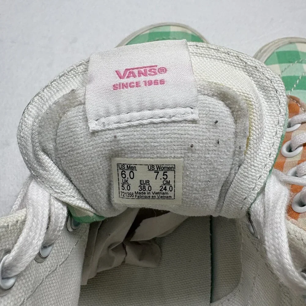 VANS Sneakers Women's Gingham Plaid Colorblock Sk-8 Hi Pink Blue Cottagecore 7.5